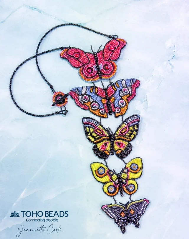 TOHO Challenge 2024 "Let the Light Shine In" 
Featured Designer: Jeanette Cook 
Title: “Butterflies”

See more at https://www.facebook.com/TeamTOHO/
#tohochallenge #teamtohobeads #tohobeads #starman #starmanbeads #starmanbeadseurope #tohochallenge2024 #twinklebeadsdortmund #bobbybeadstore #ilovetohobeads #letthelightshinein #connectingpeople